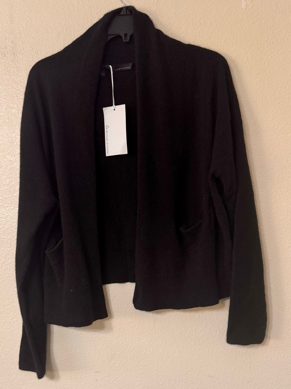 360 Cashmere Black Open Front Cardigan Sweater Jacket Pockets Size S NWT - Picture 3 of 7